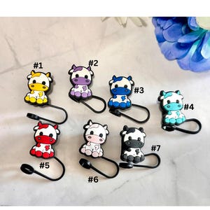Cute Cow Straw Toppers, tumbler accessories, straw cover, cute cow straw covers, fits 7-8mm, gift for her, gift for friend