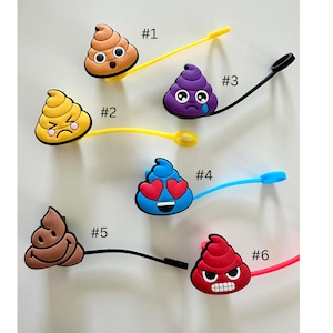 Poop Emoji Straw Toppers, straw accessories, emoji toppers, funny straw toppers, tumbler accessories, straw covers