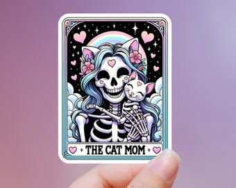 Cat Mom Skeleton Tarot Sticker