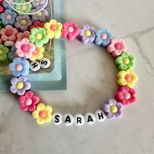 DIY - Flower Stretch Bracelet Kit, Birthday Party Favor, Custom Letter Bracelets, Make Your Own Bracelet, Personalized Name Bracelet, Party
