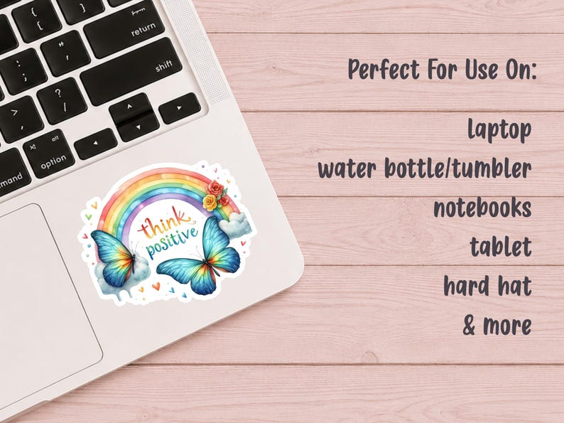 Possitive Sticker Think Positive Watercolor Rainbow and Butterfly Sticker - Etsy