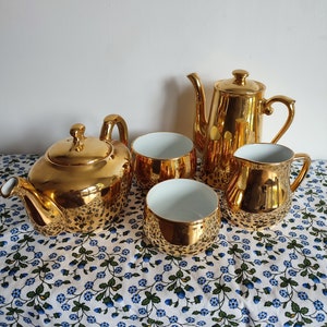 Vintage Royal Worcester Gold Lustre Tea set - Tea pot, small tea cup and saucer milk jug and sugar bowl