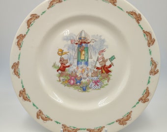 Assiette Bunnykins 1936 Royal Doulton en porcelaine anglaise vintage fabriquée en Angleterre Vaisselle pour enfants Bunnykins 1936