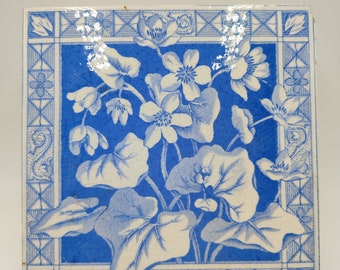 Antique Blue and White Tile, Floral Pattern 6 Inch Ceramic Tiles