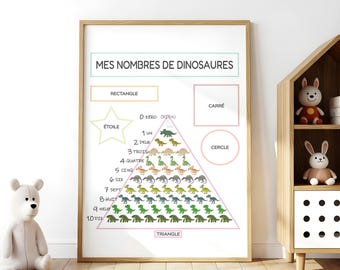 French Dinosaur Numbers Print | Kids Counting Wall Art, Preschool Classroom Decor (Digital Download)