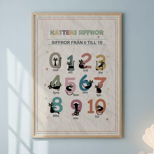 Zweedse poster met tellende zwarte kat | Educatieve inrichting kleuterschool, kinderdagverblijf en klaslokaal (digitale download)