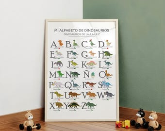Spanish Dinosaur Alphabet Poster, ABC Wall Art for Kids, Preschool Classroom Decor (Digital Download)