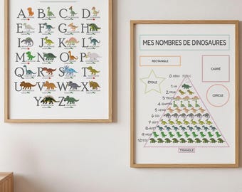 French Dinosaur Alphabet & Numbers Poster | Preschool Classroom and Playroom Decor (Digital Download)