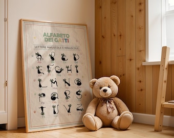 Kids' Italian Educational Cat Alphabet Poster | Kindergarten & Classroom Decoration (Digital Download)