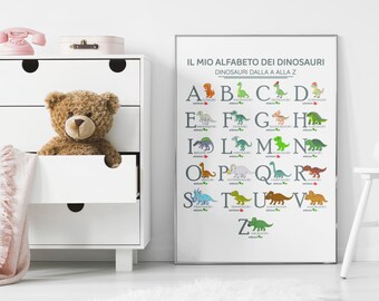 Italian Dinosaur Alphabet Poster, ABC Wall Art for Kids, Preschool Classroom Decor (Digital Download)