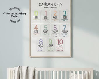 German Number Classroom Math Decor, Bilingual Montessori Toddler Playroom Wall Art, Homeschool Digital Download