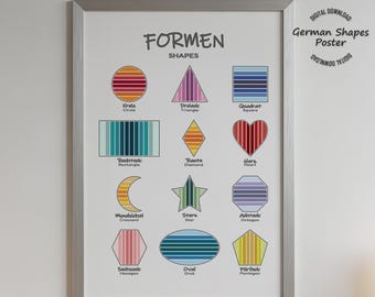 German Shapes Poster, Bilingual Education Homeschooling, Back To School Printable & Playroom Decor, Digital Download