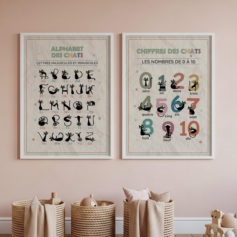 French Black Cat Alphabet Number Posters | Montessori Classroom ...