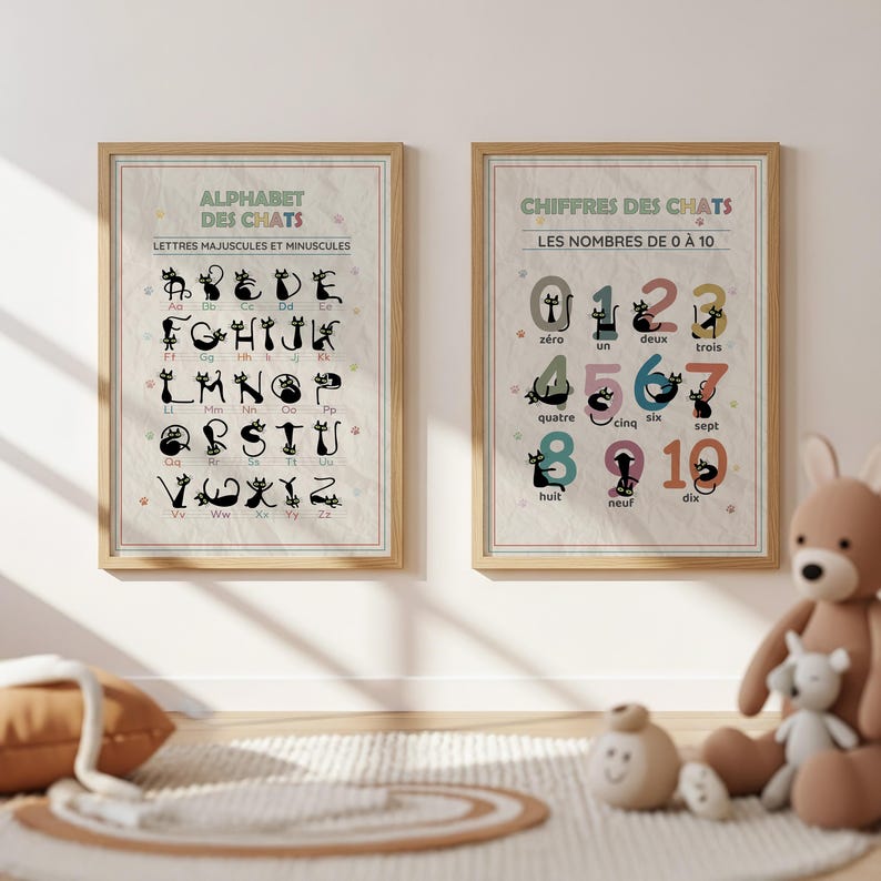 French Black Cat Alphabet Number Posters | Montessori Classroom ...