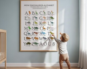 German Dinosaur Alphabet Poster, Kids ABC Wall Art, Educational Classroom Decor (Digital Download)