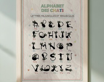 French Alphabet Poster | Black Cat Educational Wall Art (Digital Download)