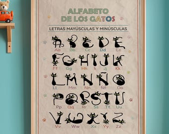 Spanish Alphabet Poster | Black Cats, Educational Classroom Wall Art (Digital Download)