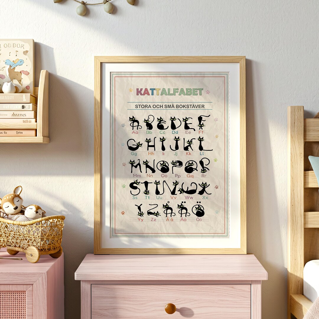Swedish Black Cat Alphabet Poster | Scandinavian Kids Room and ...