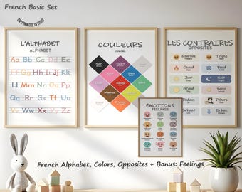 French Alphabet Colors Opposites Feelings Classroom Decor Bundle, Preschool Curriculum Reading Poster, Digital Download