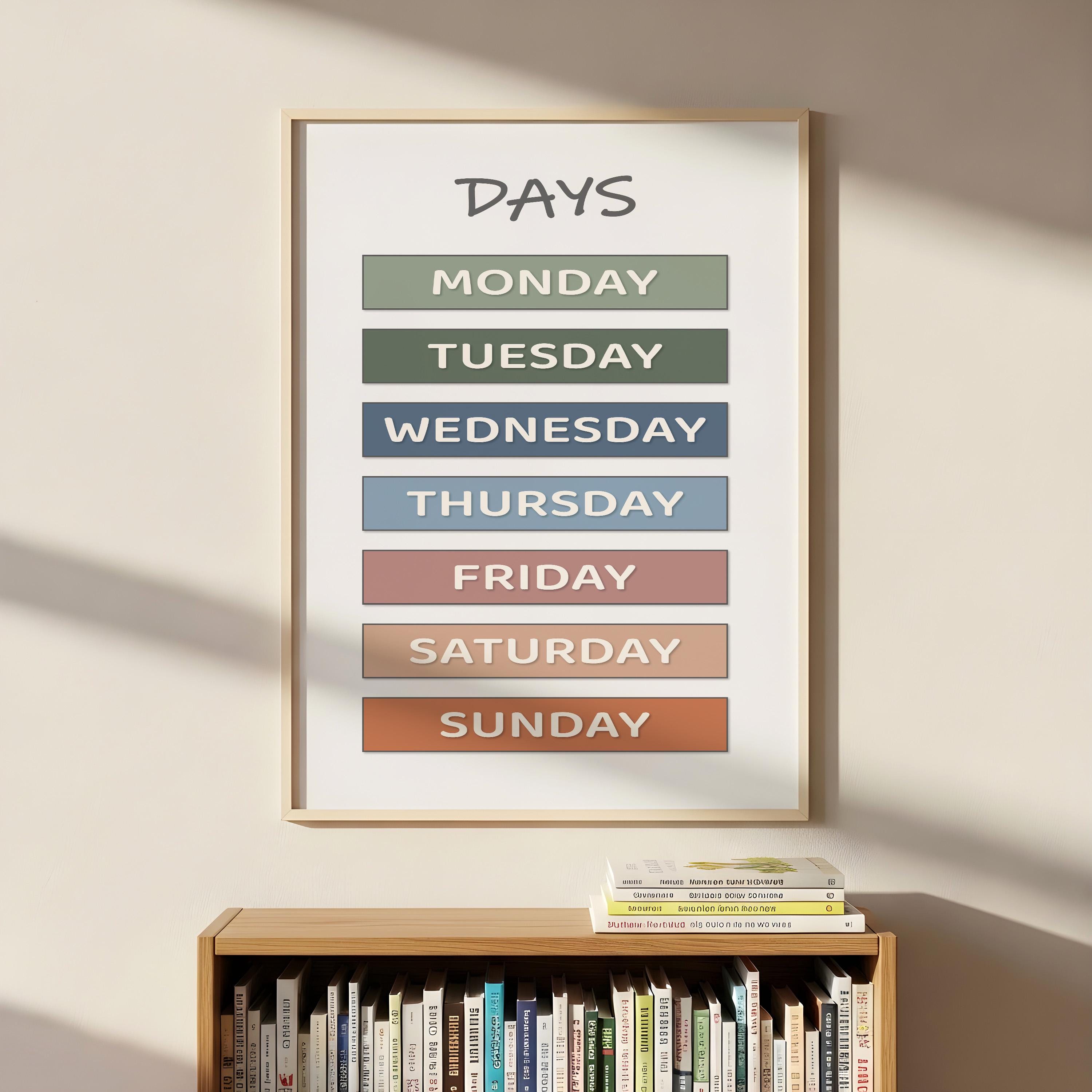 Days of the Week Educational Poster, Pastel Montessori Homeschool and ...