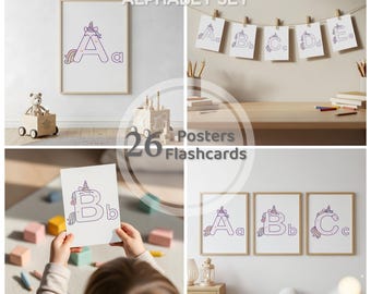 Unicorn Alphabet Poster, ABC Flashcards, Nursery Classroom & Playroom Decor (Digital Download)