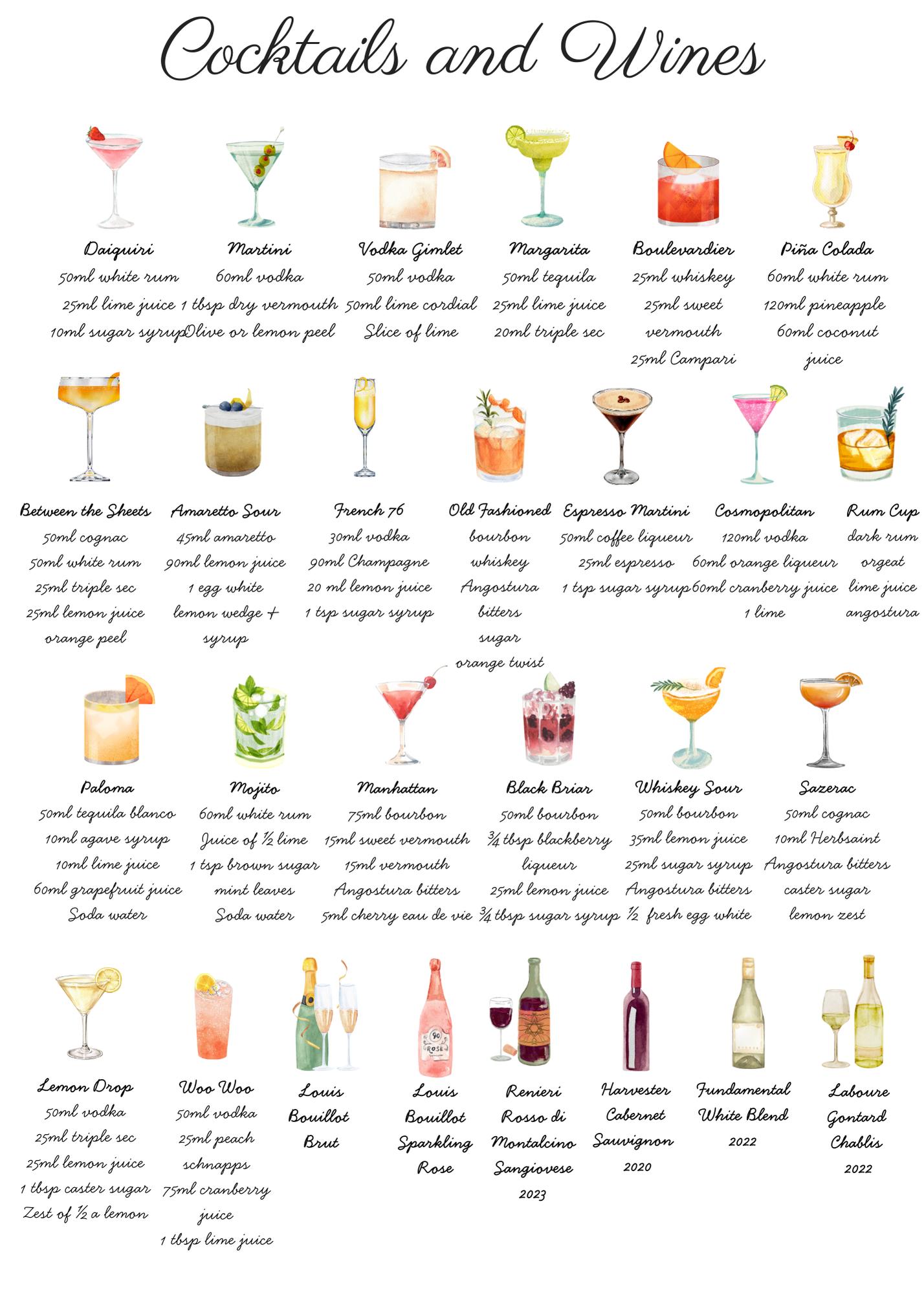 Wine and Cocktail Menu