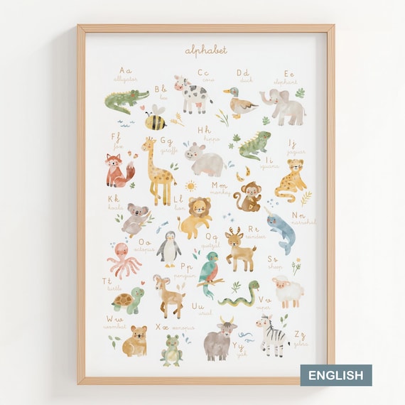 Animal Alphabet Printable, ABC Nursery Wall Art, Educational Kids Room Poster