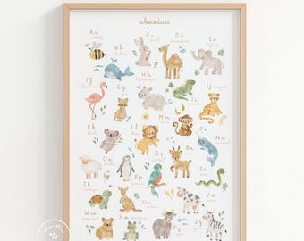 Catalan ABC Alphabet Poster Printable, Animal Alphabet Wall Art for Nursery, Montessori Kids Room Decor, Catalan Language Print