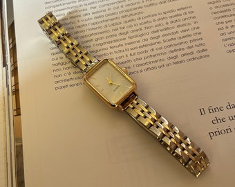 Orologio da polso da donna in oro e argento, orologio bicolore da donna, orologio da polso bicolore, orologio con quadrante rettangolare, orologio minimale, orologio elegante