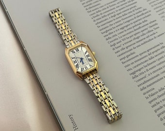 Reloj de oro y plata para mujer, reloj de pulsera de mujer de oro, reloj de mujer de dos tonos, relojes vintage, reloj elegante ajustable, presente para ella