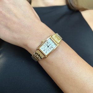 Goldene Vintage-Uhr für Damen, silberne zierliche Uhr, Panzeruhr der Luxusmarke, verstellbare Armbandgröße, beste Qualitätsuhr als Geschenk Bild 1