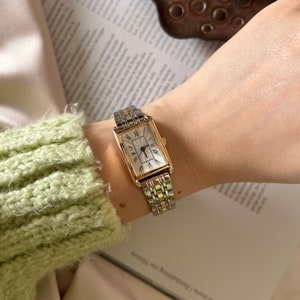 Gold & Silber Tank Uhr für Frauen, Vintage Uhr, Minimalistische verstellbare Armbanduhr, Luxusuhren aus Edelstahl, Uhr mit römischen Ziffern Bild 5