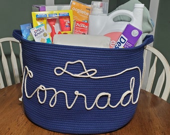 Baby shower personalized gift basket, baby Gift Basket Rope Cotton Basket Baby Gift Basket Toy Basket Storage Basket Baby Name Gift Cowboy