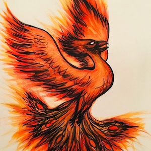 Phoenix Fire Bird InkTober & Watercolor Art Print
