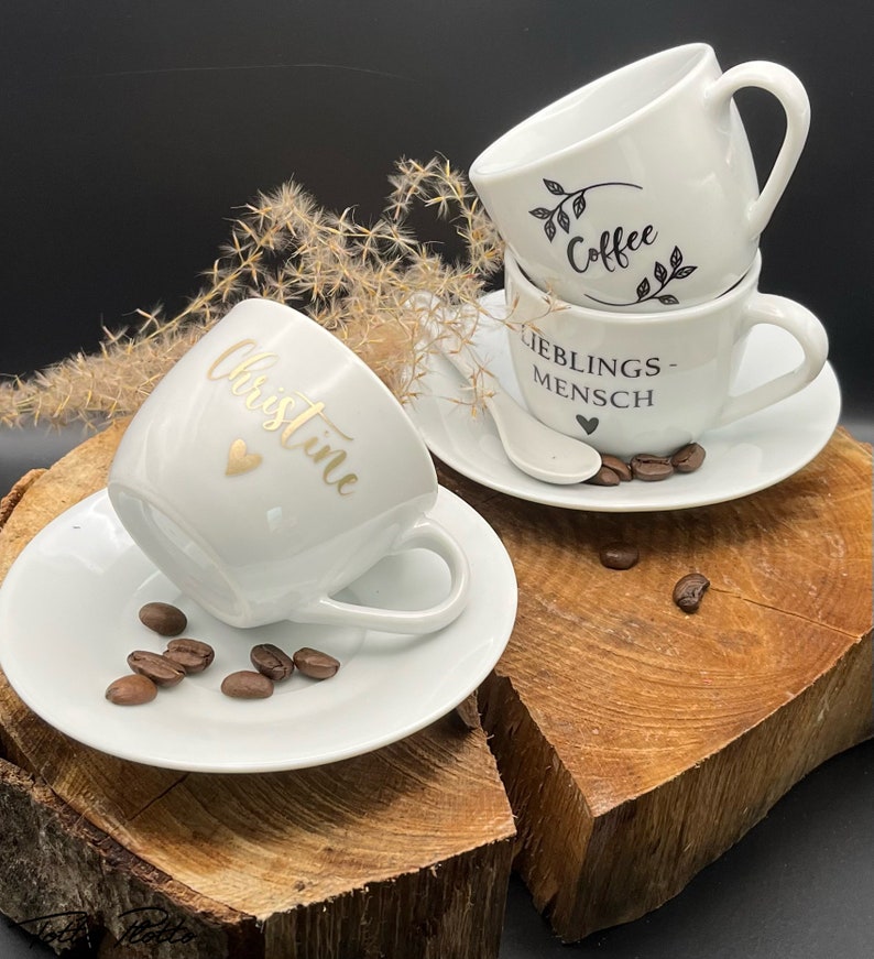 Espressotasse mit Untertasse Namen oder personalisiert Kaffee Geschenk Genuss Individuell Bild 3