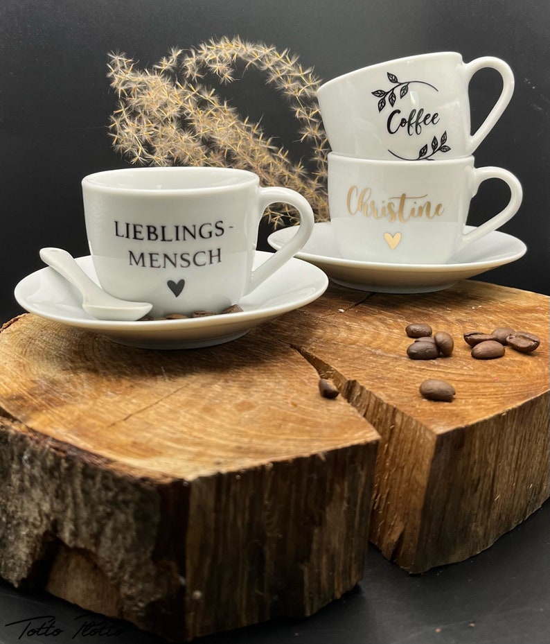 Espressotasse mit Untertasse Namen oder personalisiert Kaffee Geschenk Genuss Individuell Bild 1