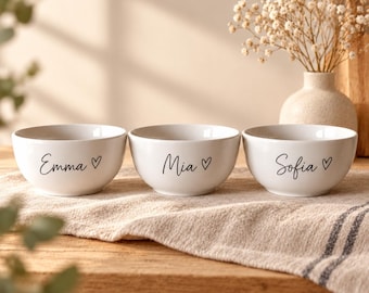 Personlig skål med namn och hjärta | Keramisk snacksskål 10 cm | Personlig flingeskål | Present till flickvän, mamma, par