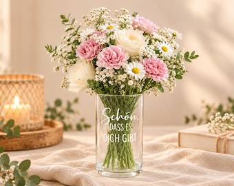 Vaso in vetro con una frase o un nome personalizzato – vaso per fiori come regalo per la mamma, la fidanzata o l'insegnante – regalo di compleanno e di ringraziamento