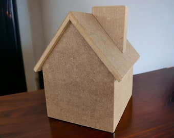 Unfinished Wooden House Shaped Moneybox, Wooden Decor, Ready to Paint, Varnish, Decoupage, Custom Raw Wood DIY, MDF House Shaped Moneybox