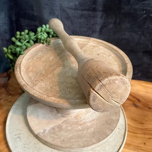 Antique Hand Carved Wood Potato Masher: Rustic Farmhouse Kitchen Decor