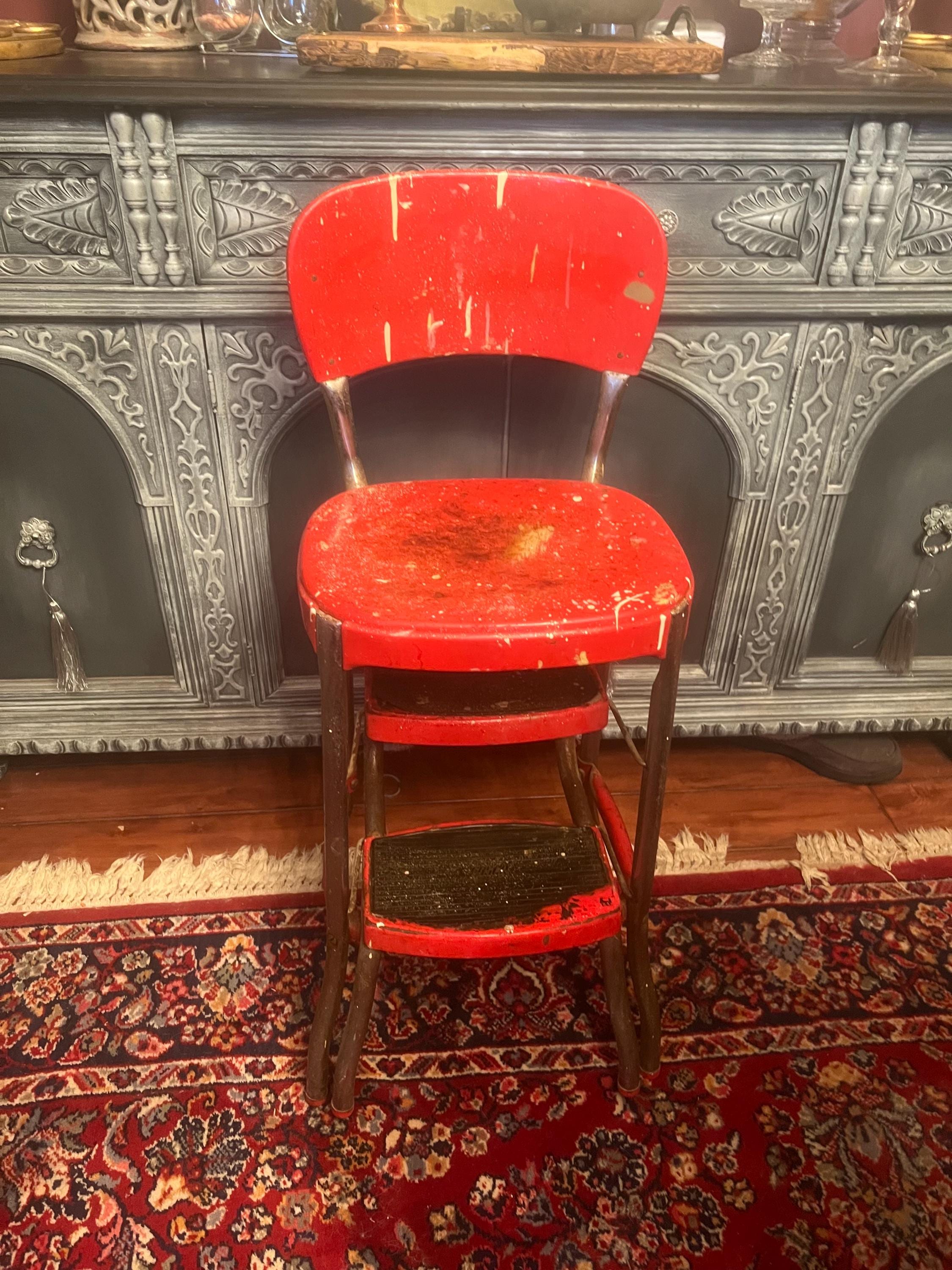 Vintage Red Cosco Kitchen Chair Step Stool - Mid Century MCM
