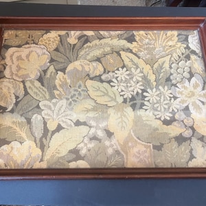 Vintage wooden floral fabric large serving tray; Wooden tea tray; vanity tray; coffee table tray