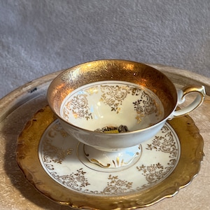 Stunning Alka Bavaria white and gold demitasse tea and saucer set;original sticker stating ‘echt gold’ (real gold) still inside cup
