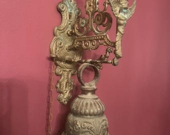 Victorian Brass Door Bell with Chain – Monastery Style Wall Knocker