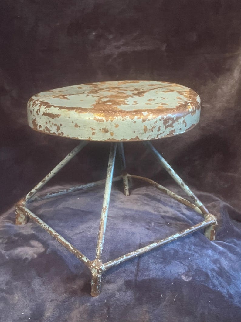 Chippy Blue Industrial Shop Stool, Rustic Plant Stand Riser - Etsy