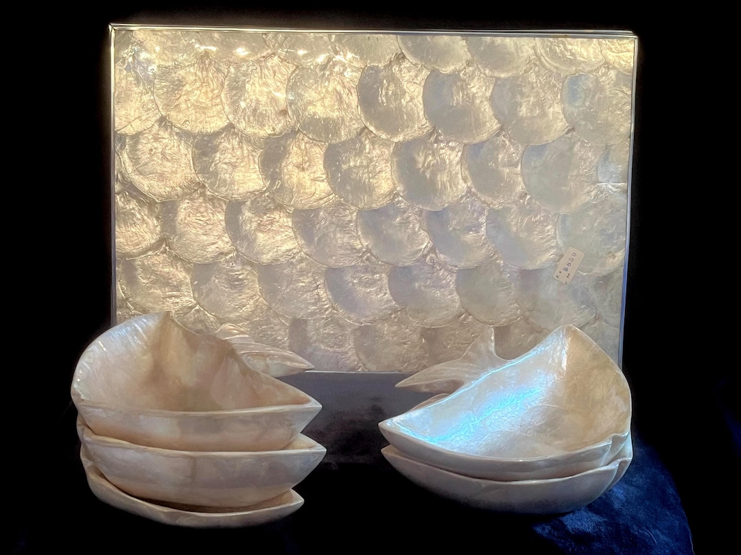 Vintage Capiz Shell Placemats/trays and Fish Bowls; Made in the ...