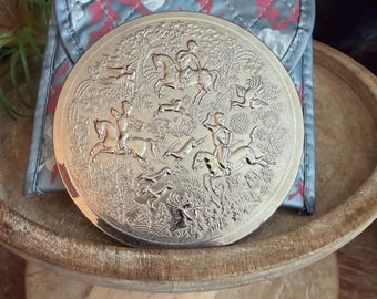 Vintage Tussy “Persian Hunt” Double Sided Silvertone Powder Compact