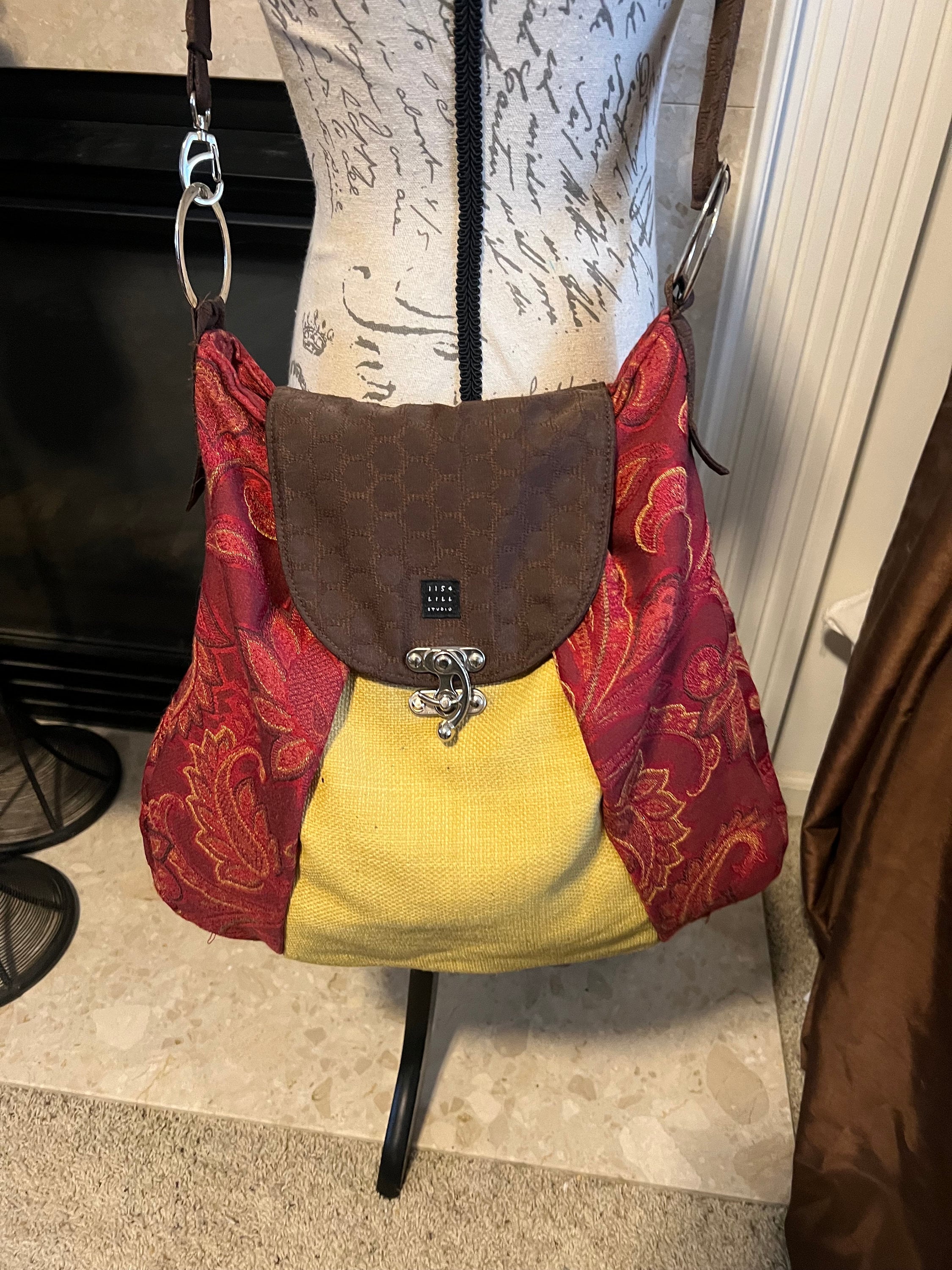 Lisa Lill Studio Shoulder Bag, Red Paisley & Yellow Canvas, Unique