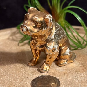 Vintage German gold painted porcelain bulldog; made in Germany