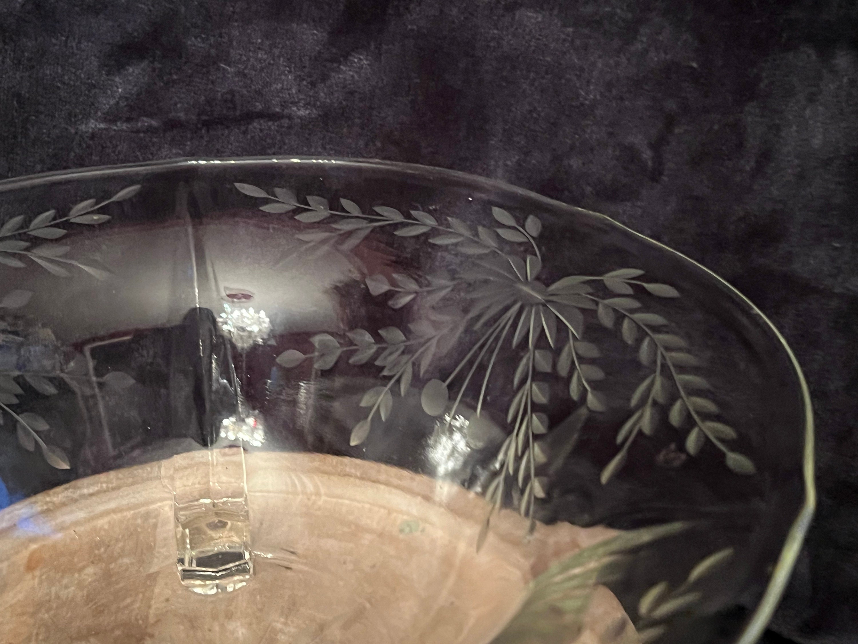 Gorgeous 3 Footed Etched Glass Serving Bowl; Salad Bowl; Fruit Bowl ...